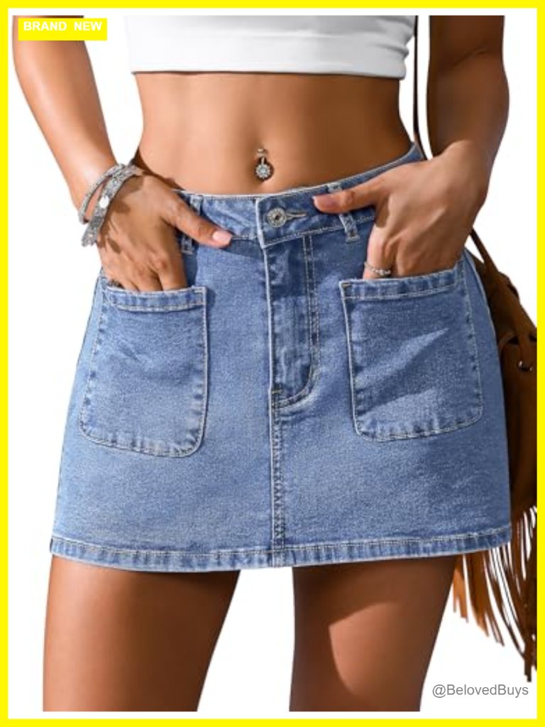 Denim Skort With Attached Shorts High Stretch Mini Jean Skirt Y2k